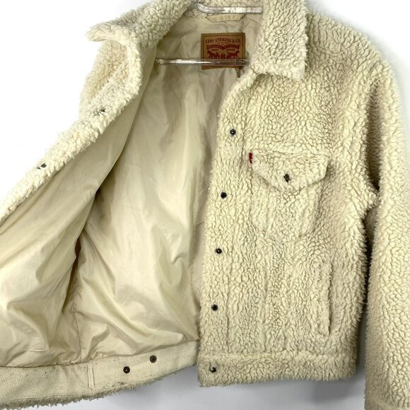 Levis Jacket Womens Size Medium Ex-Boyfriend Sherpa Trucker Jacket Beige - Picture 6 of 8